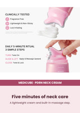 Medicube PDRN Collagen Gua Sha Neck Wrinkle Cream 90g — Five minutes of neck care. A lightweight cream and built-in massage step.