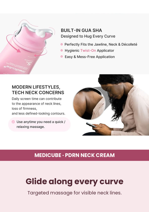 Medicube PDRN Collagen Gua Sha Neck Wrinkle Cream 90g — Glide along every curve. Targeted massage for visible neck lines.