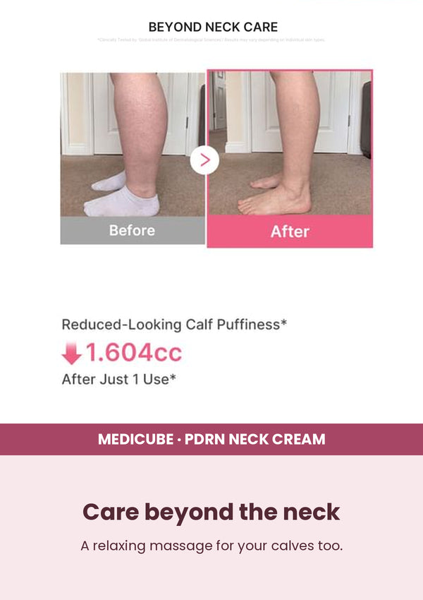 Medicube PDRN Collagen Gua Sha Neck Wrinkle Cream 90g — Care beyond the neck. A relaxing massage for your calves too.