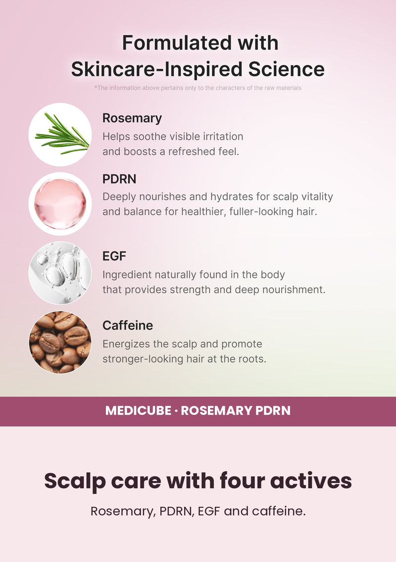 Medicube Rosemary PDRN Scalp Serum — Scalp care with four actives. Rosemary, PDRN, EGF and caffeine.