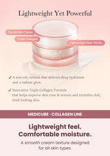 Medicube triple collagen cream 4 0 50ml — Lightweight feel. Comfortable moisture. A smooth cream texture designed for all skin types.