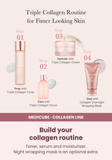 Medicube triple collagen serum 4 0 55ml — Build your collagen routine. Toner, serum and moisturiser. Night wrapping mask is an optional extra.