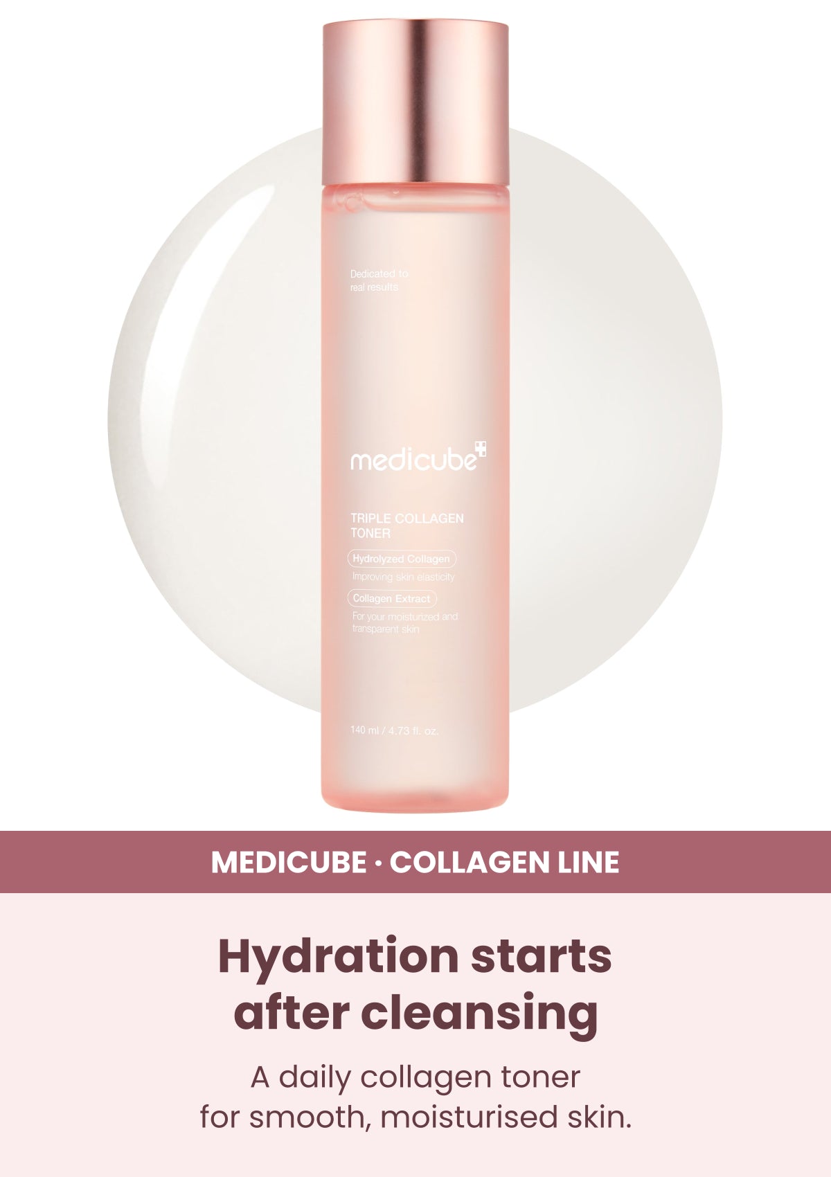 Medicube triple collagen toner 4 0 140ml — Hydration starts after cleansing. A daily collagen toner for smooth, moisturised skin.