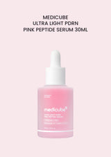 Medicube Ultra Light PDRN Pink Peptide Serum 30ml on a soft pink background