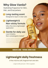Medicube Vanilla Hair Body Fragrance Mist 100ml — lightweight, non-sticky daily fragrance. Larger bottle pictured; 100ml supplied.