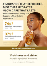 Medicube Vanilla Hair Body Fragrance Mist 100ml — 74% odour improvement after one use and 37% hair shine improvement after two weeks. Larger bottle pictured; 100ml supplied.