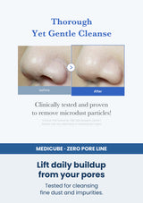 Medicube zero foam cleanser 120g — Lift daily buildup from your pores. Tested for cleansing fine dust and impurities.