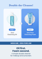 Medicube zero foam cleanser 120g — Oil first. Foam second. A simple double cleanse for makeup and sunscreen.