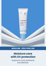 Medicube zero pore moisture sun serum spf 50 pa 50ml — Moisture care with UV protection. Hyaluronic acid, panthenol and allantoin.