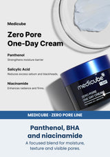 Medicube zero pore one day cream 50ml — Panthenol, BHA and niacinamide. A focused blend for moisture, texture and visible pores.