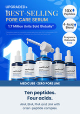 Medicube zero pore one day serum 30ml — Ten peptides. Four acids. AHA, BHA, PHA and LHA with a ten-peptide complex.