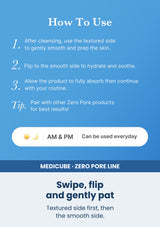 Medicube zero pore pad mild 155g 70 pads — Swipe, flip and gently pat. Textured side first, then the smooth side.