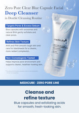 Medicube zero pore sa clear capsule cleansing foam 120g — Cleanse and refine texture. Blue capsules and exfoliating acids for smooth, fresh-looking skin.