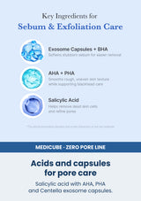 Medicube zero pore sa clear capsule cleansing foam 120g — Acids and capsules for pore care. Salicylic acid with AHA, PHA and Centella exosome capsules.