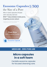 Medicube zero pore sa clear capsule cleansing foam 120g — Micro capsules in a soft foam. Centella exosome capsules for focused cleansing care.