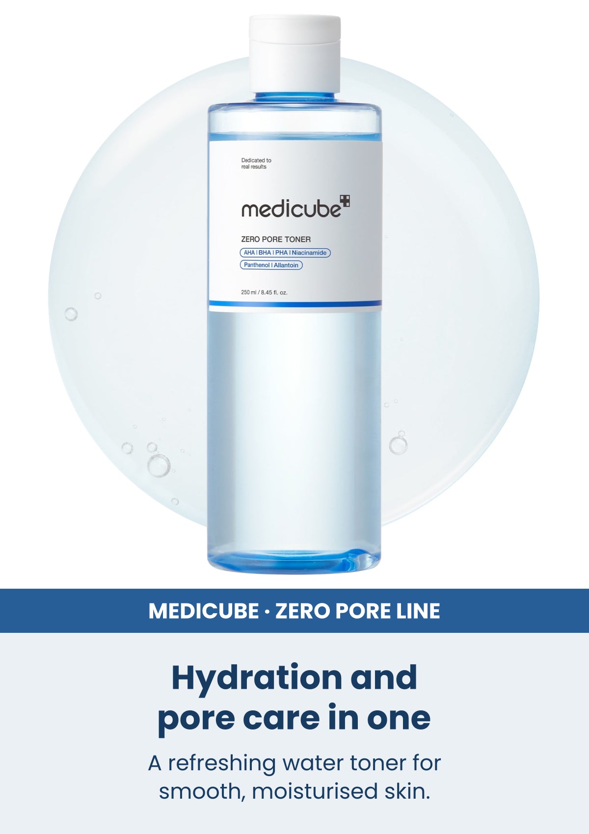 Medicube zero pore toner 250ml — Hydration and pore care in one. A refreshing water toner for smooth, moisturised skin.