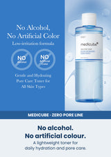 Medicube zero pore toner 250ml — No alcohol. No artificial colour. A lightweight toner for daily hydration and pore care.