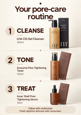 MOLVANY pore care routine: cleanser 200ml, Exosome Toner 150ml and Inner Shell Serum 50ml