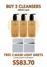 MOLVANY Buy 3 set: three 200ml gel cleansers and two free D-lockcell Mask Pack Light sheets for S$83.70