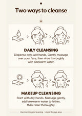 MOLVANY English cleansing directions for wet-hand daily washing and dry-hand makeup cleansing