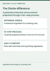 MOLVANY Artichoke Toner Pad: The Diarte difference. A patented Artemisia annua extract prepared through a ten-step process.