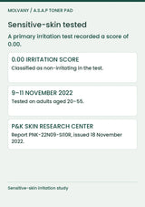 MOLVANY Artichoke Toner Pad: Sensitive-skin tested. A primary irritation test recorded a score of 0.00.