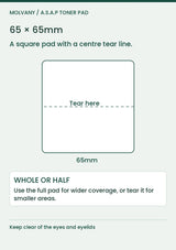MOLVANY Toner Pad: 65 by 65mm square with a centre tear line.