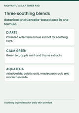MOLVANY Artichoke Toner Pad: Three soothing blends. Botanical and Centella-based care in one formula.