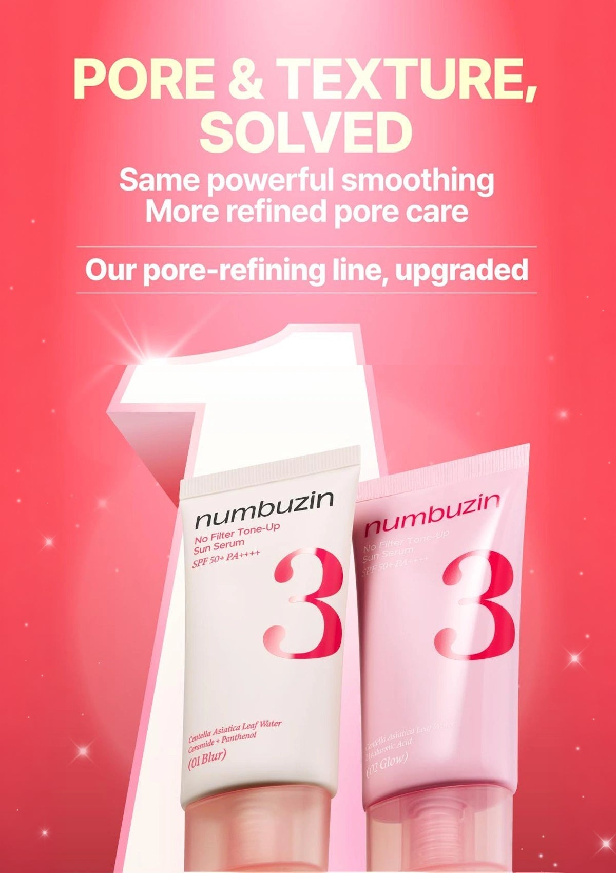 Numbuzin No.3 Tone-Up Sun Serum 01 Blur and 02 Glow for smoother-looking pores and texture