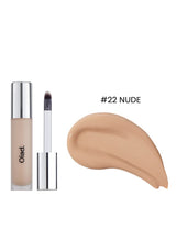 Makeup product with applicator and color swatch labeled '#22 NUDE' on a white background
