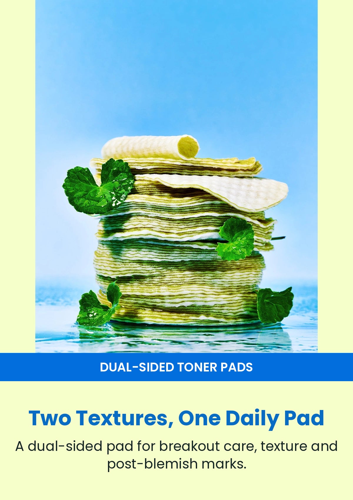 Numbuzin No.0 dual-sided toner pads stacked with centella leaves