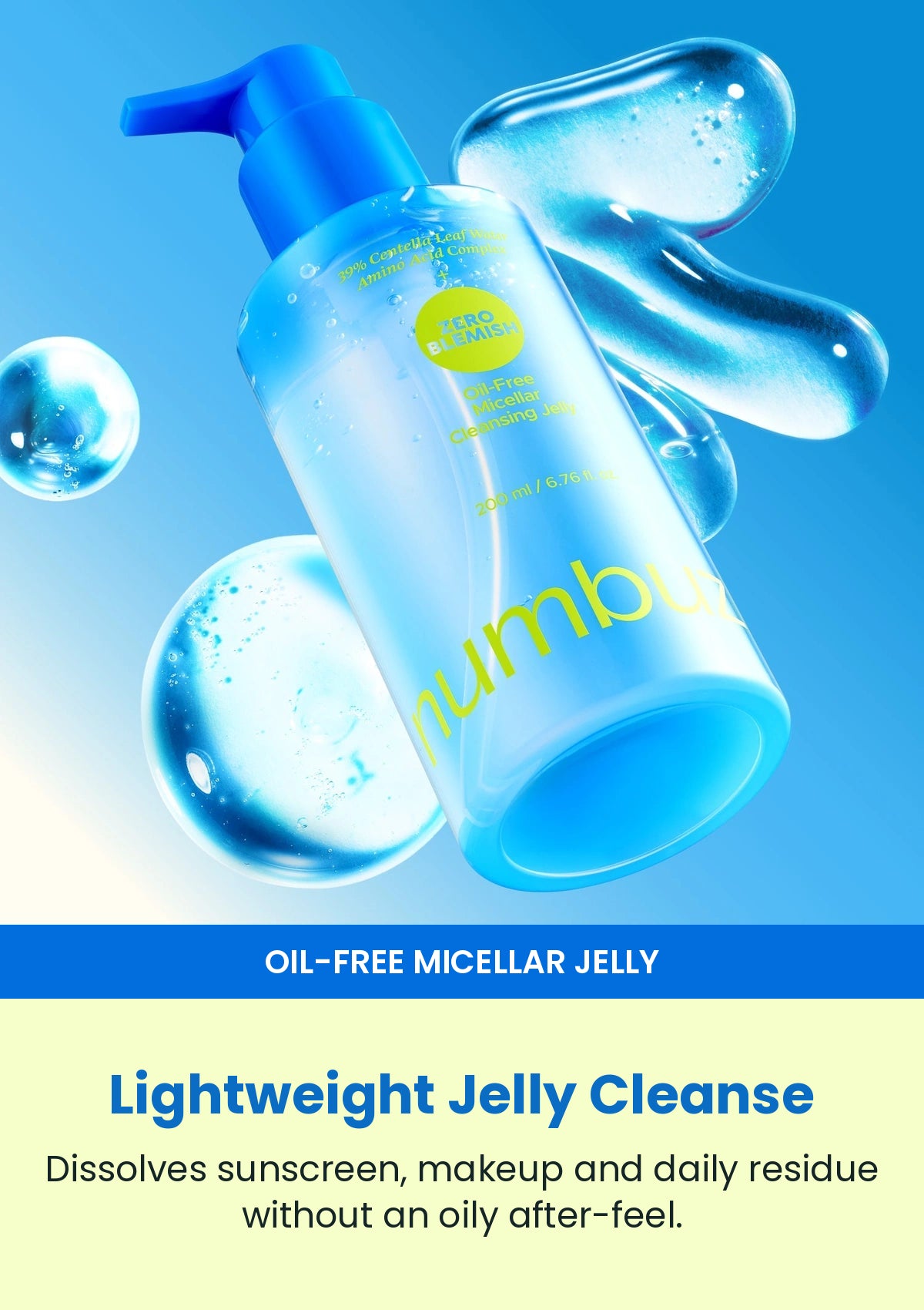 Numbuzin No.0 cleansing jelly lightweight gel texture and blue pump bottle