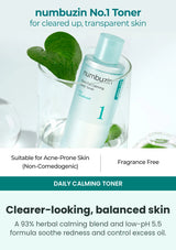 Numbuzin No.1 Pure-full Calming Herb Toner current bottle in lifestyle setting