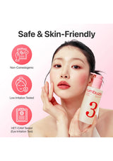 Woman holding a skincare product with 'Safe & Skin-Friendly' text and icons on a pink background