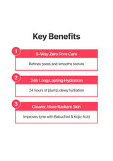 Key benefits of a skincare product on a white background