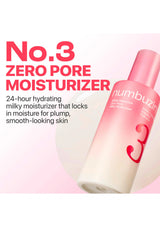 Zero Pore Moisturizer bottle with pink cap and white body on a light pink background