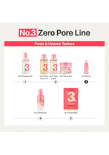 No.3 Zero Pore Line skincare product set on a white background