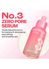Pink skincare serum bottle with text on a pink background