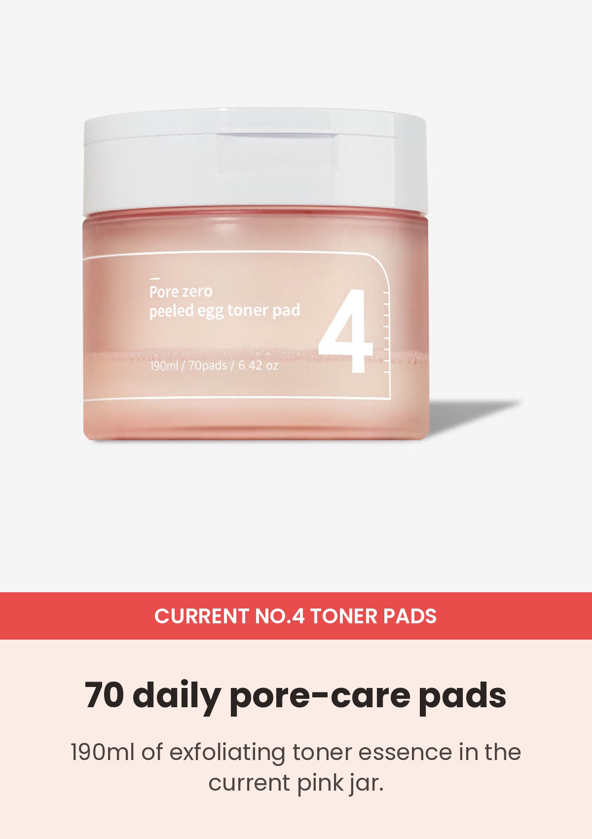 Numbuzin No.4 Pore Zero Peeled Egg Toner Pads current pink jar with 70 pads