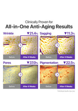Before and after images of anti-aging results with text indicating clinical provenance.