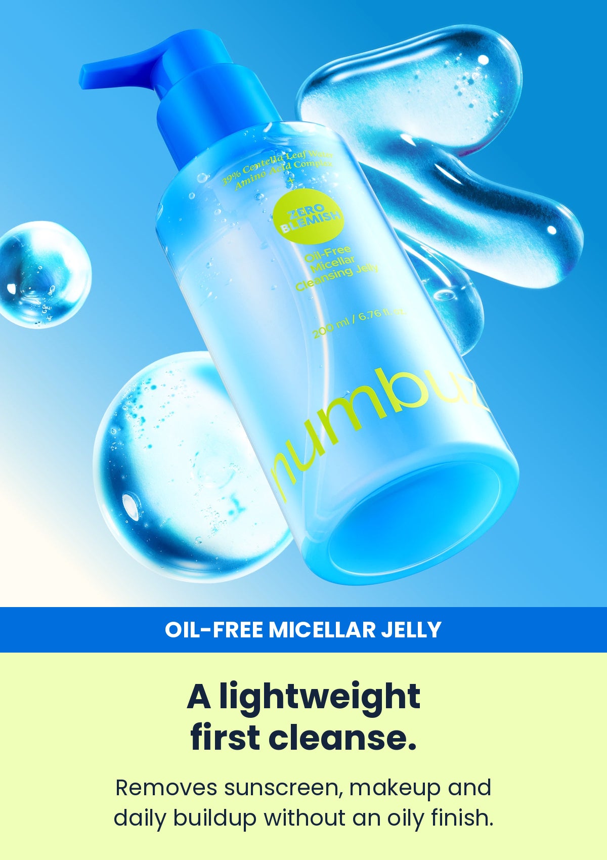 Numbuzin No.0 cleansing jelly lightweight gel texture and blue pump bottle