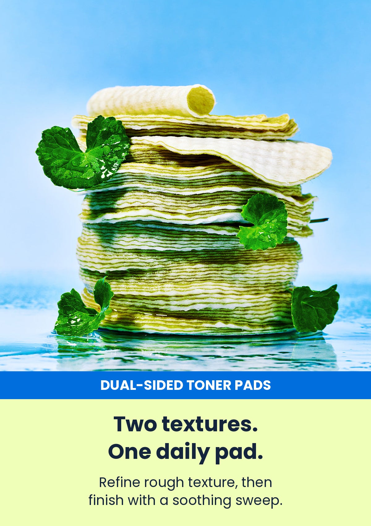 Numbuzin No.0 dual-sided toner pads stacked with centella leaves