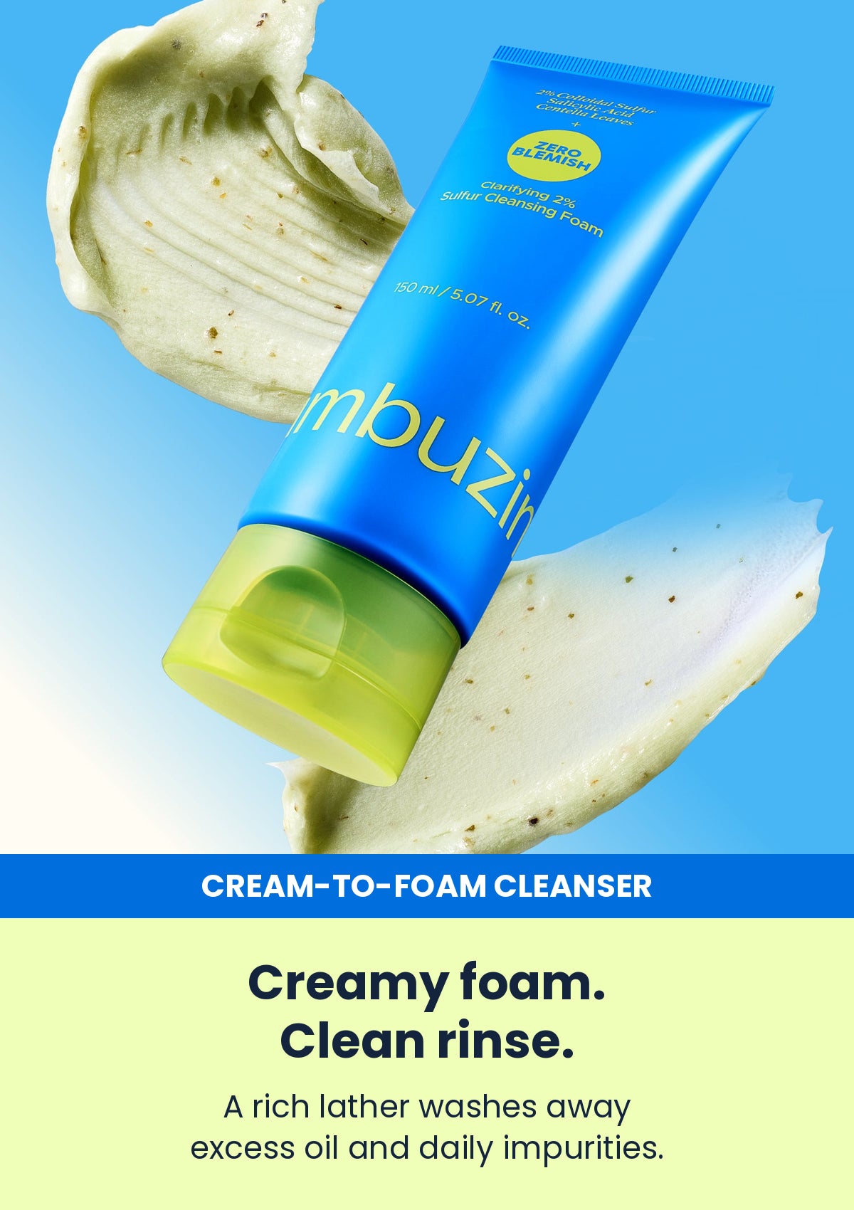 Numbuzin No.0 sulfur cleansing foam blue tube and creamy texture