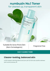 Numbuzin No.1 Pure-full Calming Herb Toner current bottle in lifestyle setting
