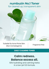 Numbuzin No.1 calming herb toner for acne-prone skin with a fragrance-free formula