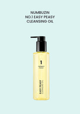 NUMBUZIN No.1 Easy Peasy Cleansing Oil 200ml with the complete black-pump bottle on pale aqua