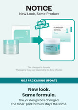 Numbuzin No.1 Centella Re-leaf Green Toner Pad — New look. Same formula. The jar design has changed. The toner-pad formula stays the same.