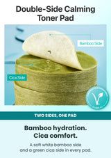 Numbuzin No.1 Centella Re-leaf Green Toner Pad — Bamboo hydration. Cica comfort. A soft white bamboo side and a green cica side in every pad.