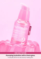 Numbuzin No.2 Rose PDRN Collagen Plumping Serum bottle and rose jelly texture