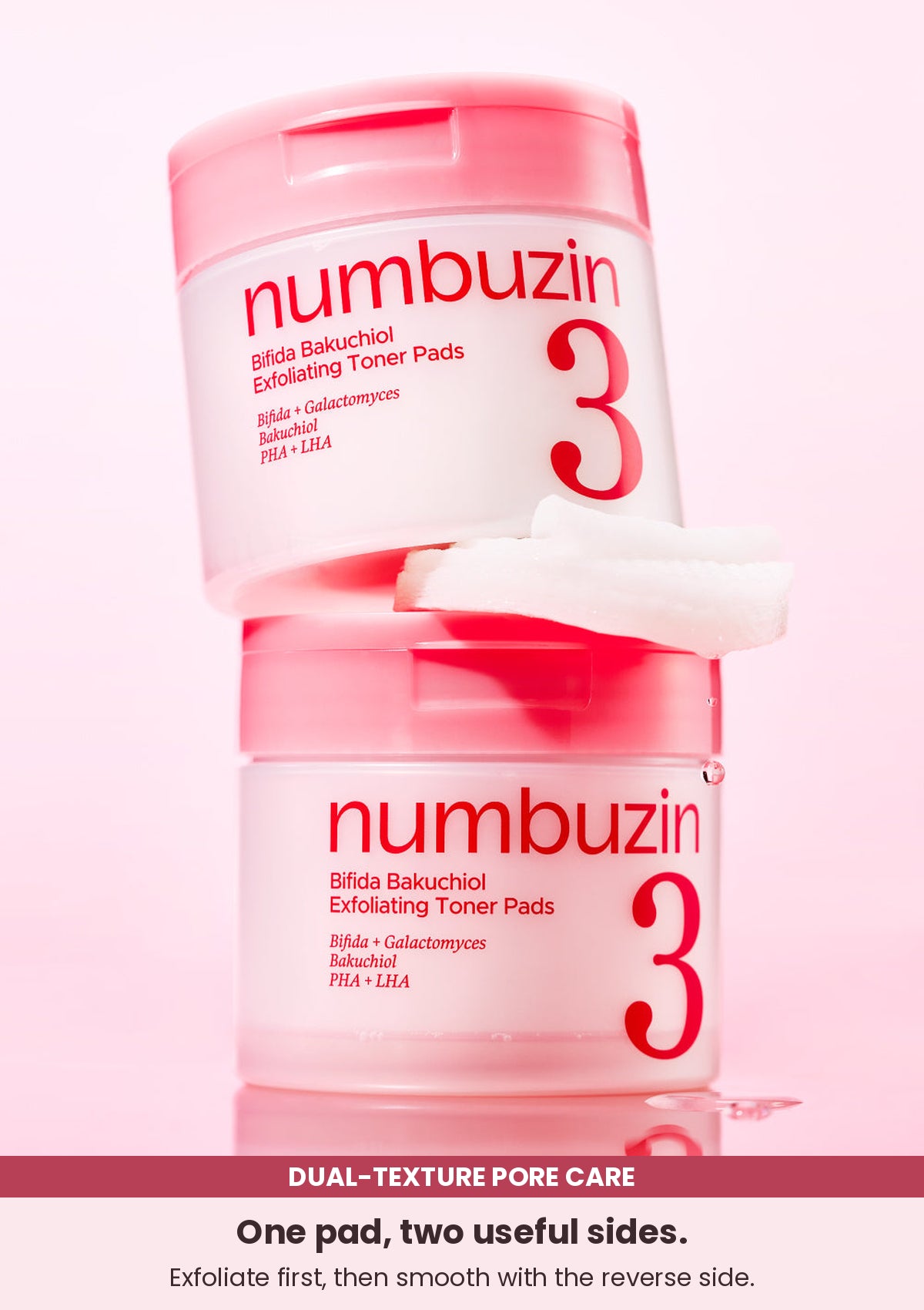 Numbuzin No.3 Bifida Bakuchiol Exfoliating Toner Pad (190ml) — dual-texture pore care